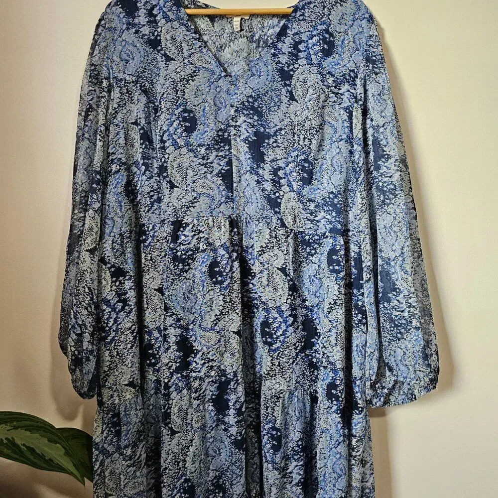 EUC JOIE PRINTED HIGH LOW MAXI DRESS V NECK LONGSLEEVES SIZE XXL